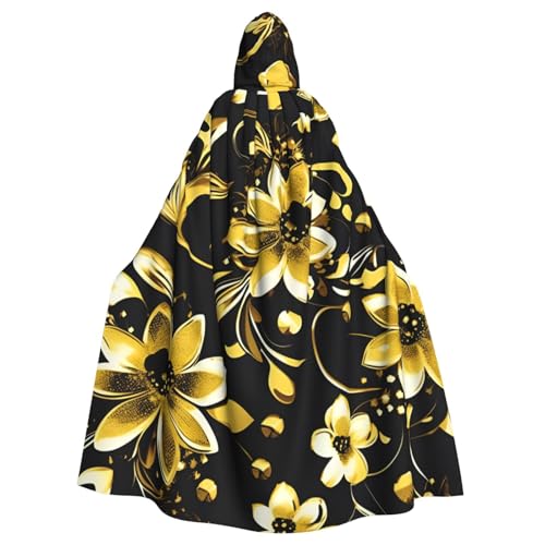Luckily&Day Wikinger-Kostüm, Umhang mit schwarzen und goldenen Blumen, für Herren und Damen, Halloween, Cosplay, Zauberer, Hexe, Kapuzenmantel von Luckily&Day