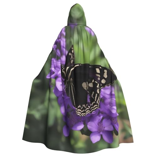 Luckily&Day Wikinger-Kostüm mit Blumen- und Schmetterlings-Aufdruck, Umhang für Herren und Damen, Halloween-Umhang, Cosplay, Zauberer, Hexe, Kapuzenmantel von Luckily&Day