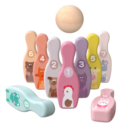 Lucknel® Kinder Kegelspiel aus Holz – Montessori Bowling-Set mit Tieren und Zahlen – pädagogisches Motorikspiel – fördert Gleichgewicht & Zielgenauigkeit – Geschenkidee für Kinder ab 3 Jahren von Lucknel