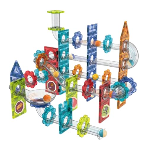 Lucknel® Magnetische Kugelbahn – 120-teiliges Konstruktionsspiel mit Lichtelementen – Stickerbogen – Montessori STEM Lernspielzeug – für Kinder ab 3 Jahren – kreatives Spiel von Lucknel