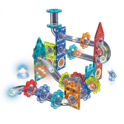 Lucknel® Magnetische Kugelbahn – 81-teiliges Konstruktionsspiel mit Lichtelementen – Stickerbogen – Montessori STEM Lernspielzeug – für Kinder ab 3 Jahren – kreatives Spiel von Lucknel