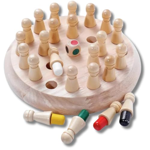 Lucknel® Montessori Gedächtnisspiel aus Holz – farbige Memory Figuren mit Farbwürfel – Lernspiel für Kinder – fördert Konzentration, Logik & Feinmotorik – Familienspiel ab 3 Jahren von Lucknel