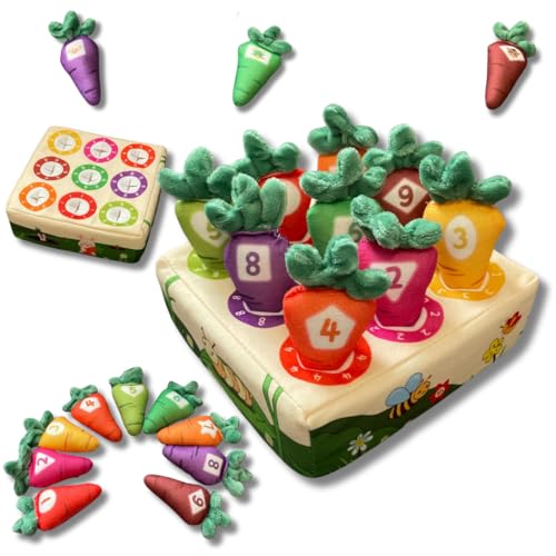 Lucknel® Montessori Karottenspiel aus Plüsch – Zahlen und Tiere – pädagogisches Lernspiel für Kleinkinder – Motorikspiel zur Förderung von Koordination & Fingerfertigkeit von Lucknel