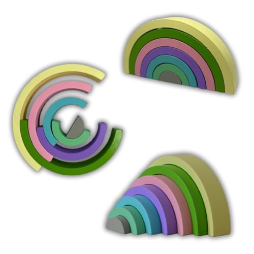 Lucknel® Regenbogen Holzbausteine – Montessori Stapelspiel ab 3 Jahren – 7-teiliges Set für freies Spiel – buntes Lernspielzeug für Kinder – fördert Kreativität & Motorik von Lucknel
