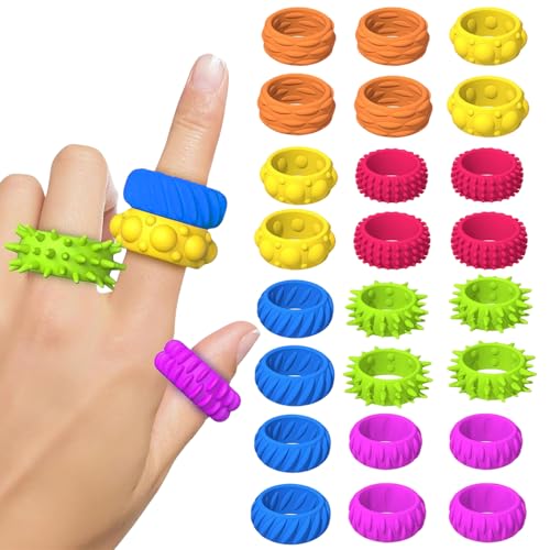 Lucktao 24 Stück Fidget Toys Kinder,Anti Stress Spielzeug Kinder,Anti Stress Autismus Spielzeug,Bunte Silikon Fidget Ring,Tragbare Fidget Toys Set für Anxiety,Entspannung und Fokusförderung von Lucktao