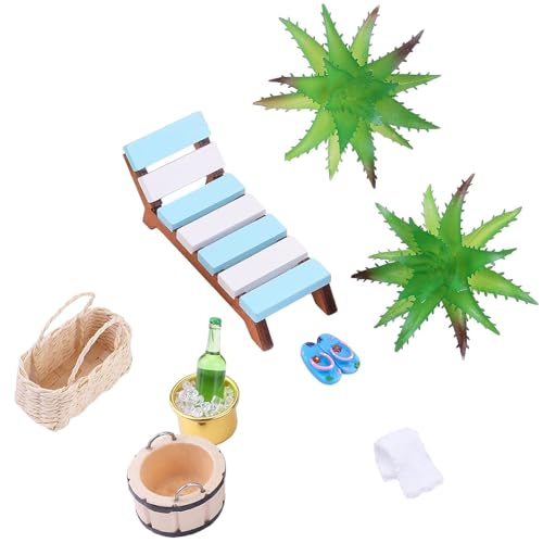 Luckwaii 11 Stück Miniatur Deko Sauna Zubehör Strand Deko Wellness Deko Zubehör Geldgeschenk Strand Mikrolandschaft Miniatur Ornament Set Hausschuhe Eimer Badetuch für DIY Deko Strand Garten von Luckwaii