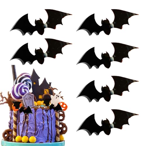 Fledermaus-Halloween-Kuchendekorationen - 6 Stück schwarze Fledermaus-Halloween-Cupcake-Picks - Realistische 3D-Dessert-Cupcake-Picks mit gruseliger Fledermaus in Schwarz für Luckxing von Luckxing