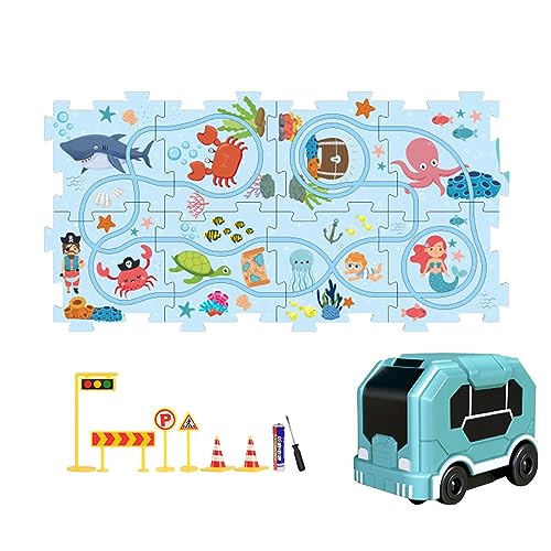 Lernspielzeug-Puzzle-Auto-Spielset | Baupuzzle Spielen Elektrische Bahn - Wiederverwendbare Rennstrecken-Konstruktionsspielzeuge für Jungen und Mädchen ab 3 Jahren Luckxing von Luckxing