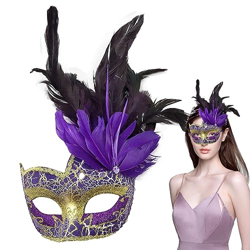 Luckxing Halbe Gesichtsbedeckung mit Federn - Maskerade Gesichtsbedeckung - Wiederverwendbare tragbare Karnevals-Halloween-Party-Gesichtsabdeckung für Karneval von Luckxing