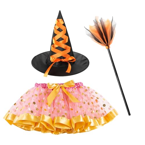 Luckxing Halloween-Mädchen-Tutu-Kostüm,Halloween-Kostüm für Mädchen - Festliches Kleid-Outfit-Set mit Hut und Besen - Cosplay-Kinder-Tutu-Rock für Karneval, Bühnenaufführung, Schulspiele, Mottopartys Luckxing Halloween-Mädchen-Tutu-Kostüm,Halloween-Kostüm für Mädchen - Festliches Kleid-Outfit-Set mit Hut und Besen - Cosplay-Kinder-Tutu-Rock für Karneval, Bühnenaufführung, Schulspiele, Mottopartys von Luckxing