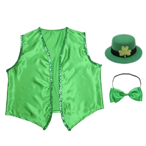 Luckxing St. Patrick's Day Kostümset, St. Patricks Day Kostüm Outfit - St. Patricks Day Weste | Urlaubsparty-Outfit für Damen und Herren, Urlaubskostüme für Partyzubehör von Luckxing