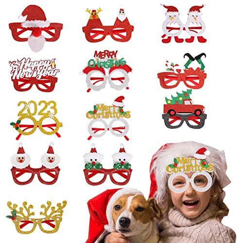 Luckxing Weihnachtsparty-Brillengestelle - Glitzer-Partygeschenk-Gläser für Kinder, 12 Stück | Weihnachtsbrille zum Tragen, Weihnachtsgeschenke für Erwachsene, Weihnachtsgeschenke für die Schulparty von Luckxing