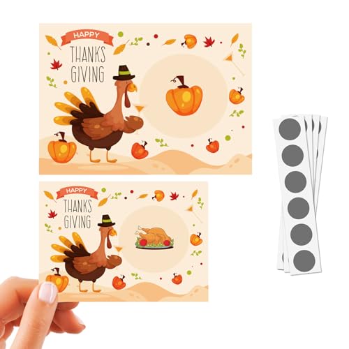 Thanksgiving-Rubbelkarten, 48 Stück Truthahn-Rubbelkarten für stimmungsvolles Thanksgiving, Feiertagspartyspiele für Versammlungen, Schulveranstaltungen, Gruppenspiele, Partyherausforderungen Luckxing von Luckxing