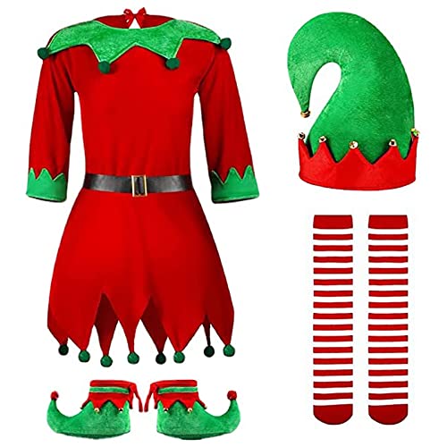 Weihnachtswichtel Kostüm-Set Für Kinder Weihnachtskostü Im Komplett-Set U/A Unisex Kinder Weihnachten Kostü Weihnachten Elf Outfit Weihnachtself Fancy Dress Mit Elf Hut Schuhe Gürtel Strü pfe von Luckxing