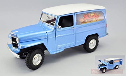 Lucky Die Cast Scale Modell KOMPATIBEL MIT Willys Jeep Van Lucky EST.1978 Light Blue METALLIC W/White ROOF 1:18 LDC92858AB von Lucky Die Cast