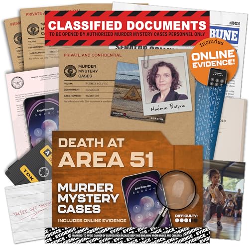 MMC Death at Area 51 – spannende Mord-Rätselspiele für Erwachsene in einer klassifizierten Militärbasis – 47 Beweisstücke, 150 Minuten Gameplay (3,5/5 Schwierigkeitsgrad) – Cold Case Files Spiel für 1 von Lucky Egg