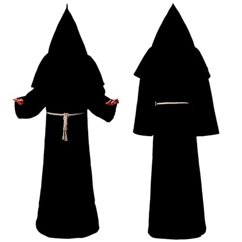 LuckyQianyi Robe Mönch Kostüm Herren mit Kapuze und Kreuz, Priester Kostüm Herren, Kostüm Mittelalter Herren Robe, Pfarrer Kostüm Herren, Passend zu halloween, kostümfest und karneval Cosplay (XXL) von LuckyQianyi