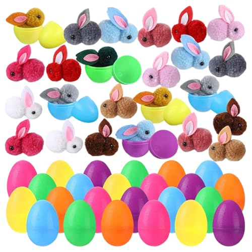Luckywaqng 24 Pack Easter Bunny Eggs Filled 24 Easter Eggs with 24 Cute Plush Toys Colorful Easter Basket Fillers Easter Baskets Stuffers for Easter Teens Egg Hunt Game Puppenhaus (Pink, One Size) von Luckywaqng