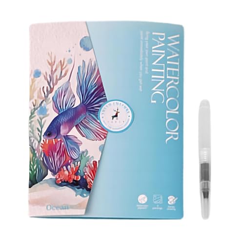 Luckywaqng Aquarell-Arbeitsbuch, 12-Farben-Aquarellfarben-Set mit Pinseln, anfängerfreundliche Aquarell-Arbeitsbücher | Kreatives Aquarellbuch mit 12 Farben und Pinseln für Compatible (C, One Size) von Luckywaqng