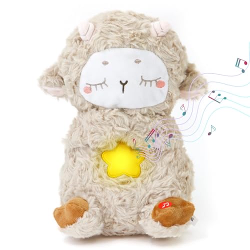 Luckywaqng Atmendes Stofftier, Plüsch-Babyspielzeug, beruhigendes atmendes Stofftier für Angstzustände, Erwachsene und, atmende Lichter und Soundmaschine mit realistischer Atmung Bett (B, S) von Luckywaqng