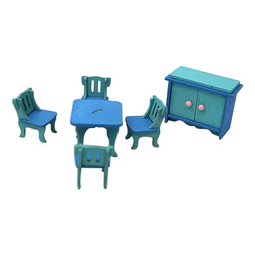 Luckywaqng Buntes Holz-Puppenhaus-Möbel-Set, Holz-Miniatur-Badezimmer/Wohnzimmer/Schlafzimmer/Küche, Hausmöbel, Puppenhaus, Puppendekoration, Zubehör, so tun, als würden Sie (Blue, One Size) von Luckywaqng