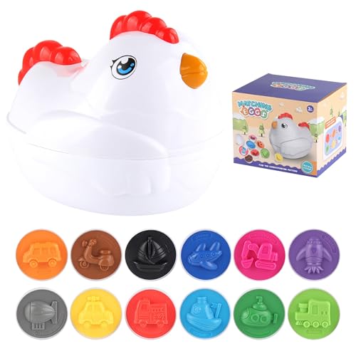 Luckywaqng Chicken Eggs Easter Toys for Toddlers Easter Basket Stuffers Baby Toddler Toys with 12 Matching Eggs and Hen Case Educational Toys for Kids Boys Girls 18 Month 2 3 Years Ol (O, One Size) von Luckywaqng