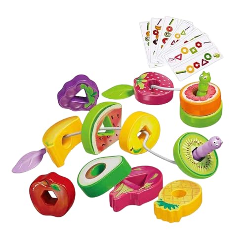 Luckywaqng Children's Educational Teaching Tabletop Game Fruit Skewers Worm Wooden Lacing Game Wooden Stringing Toy Fruits Lacing Beads Toys Toddler Beaded Kleinkindspielzeug (Yellow, One Size) von Luckywaqng