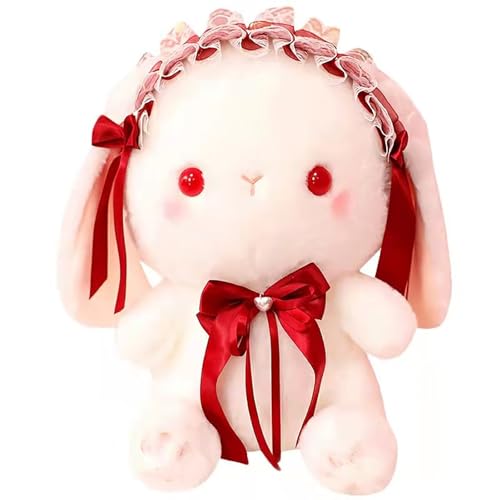 Luckywaqng Cute Lolita Lace Bunny Plush Toy for Girls Dolls Accompanying Hand Kuscheltier (Red, One Size) von Luckywaqng