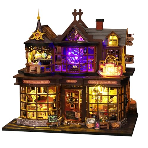 Luckywaqng DIY Miniature House Kit House Doll House Building Kit with Lights Furniture Miniature Dollhouse Kit Wooden Crafts for Adults Teens Schürze Für Kinderkunst Und (Brown, One Size) von Luckywaqng