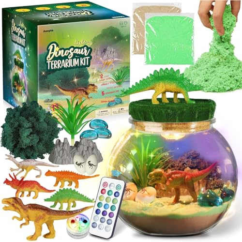 Luckywaqng Dinosaur Terrarium Kit for Kids STEM Educational DIY Science Toys Dinosaur Light Up Night Toys Science Toy Children's Day Gift for Boys 4 5 6 7 8 12 Year Old Create Mini (Green, One Size) von Luckywaqng