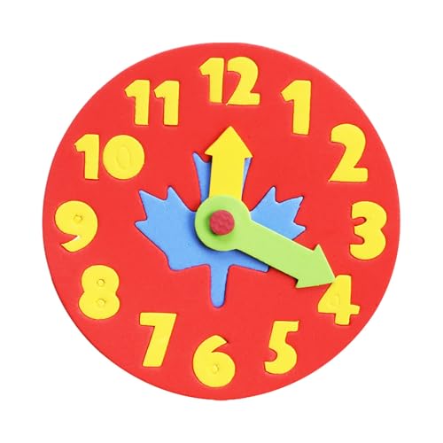 Luckywaqng Frühes Lernen Entwicklungspädagogisches Spielzeug Schaumuhr Puzzle DIY Handgefertigte Eva Spleißen Uhr Kindergarten Leben Produktionsklasse Compatible with Motorikschleifen (Red, One Size) von Luckywaqng