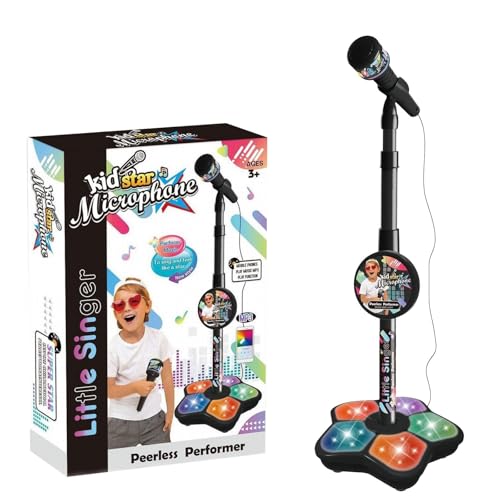 Luckywaqng Kids Microphone and Stand Kids Karaoke Machines for Girls Children's Microphone Adjustable Karaoke Machine with Light Pedal Girls Pastime Sing Musical Toy with Flashing (Black, One Size) von Luckywaqng