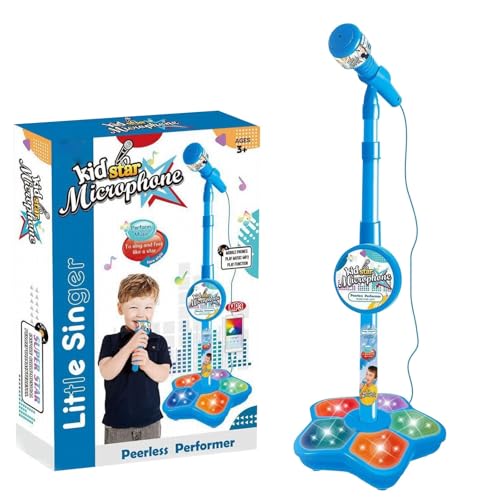 Luckywaqng Kids Microphone and Stand Kids Karaoke Machines for Girls Children's Microphone Adjustable Karaoke Machine with Light Pedal Girls Pastime Sing Musical Toy with Flashing (Blue, One Size) von Luckywaqng