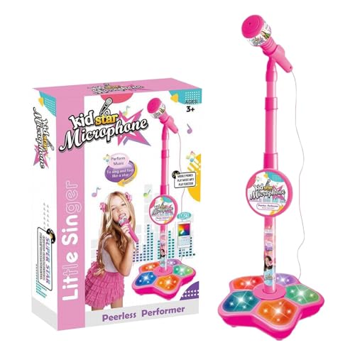 Luckywaqng Kids Microphone and Stand Kids Karaoke Machines for Girls Children's Microphone Adjustable Karaoke Machine with Light Pedal Girls Pastime Sing Musical Toy with Flashing (Pink, One Size) von Luckywaqng