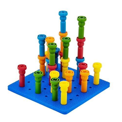 Luckywaqng Peg Board Set Toys Montessori Occupational Motor Skills Toy Suitable for Toddlers and Preschoolers Over 3+ Year Old. 25 Tall Stacker Rubber 8" Pegboard Zählrahmen (Blue, One Size) von Luckywaqng
