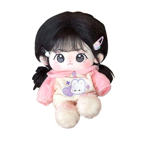 Luckywaqng Plush Doll 20cm Cute Cotton Doll with Skeleton Anime Plushies Soft Stuffed Dress Up Doll Kawaii Plush Toys Come with Doll Clothes 10ml Bett Puppenbett (Pink, One Size) von Luckywaqng