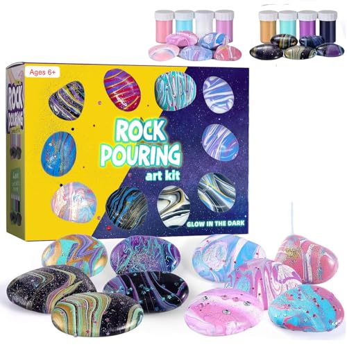 Luckywaqng Rock Painting Art Kit Glow In The Dark Pouring Rock Kit Arts and Crafts for Kids Girls & Boys Ages 6 8 8 12 Craft Paint Kits Art Toys Art Birthday for Kids 100ml (Black, One Size) von Luckywaqng