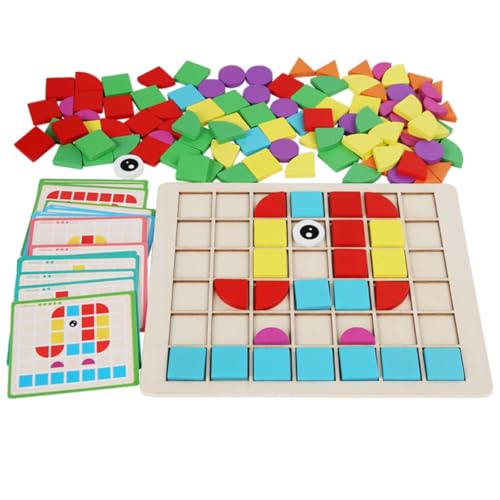 Luckywaqng Shape Wooden Pattern Puzzle Wooden Pattern with Design Cards Kindergarten Classic Educational Geometric Shape Puzzle Toys for Kids Ages 48 Zählrahmen (Green, One Size) von Luckywaqng