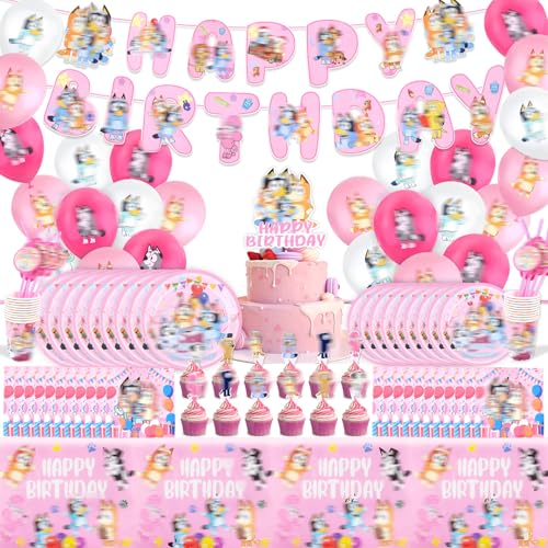 105Pcs Kindergeburtstag Geschirr Deko Mädchen- Rosa Geburtstag Partygeschirr Set mit Luftballon Balloon Happy Birthday Geburtstagsdeko Girlande Pappteller Tortendeko Party Supplies für 10 Gäste von Luclay