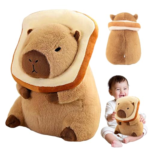 Capybara Kuscheltier- 30cm Capybara Plüschtier mit Tragbarer Toast Kopfbedeckung Niedliches Spielzeug Stofftier Plushie Plüschpuppe Cartoon Kuscheltie Geschenk für Kinder Jungen Mädchen Baby Geschenke von Luclay