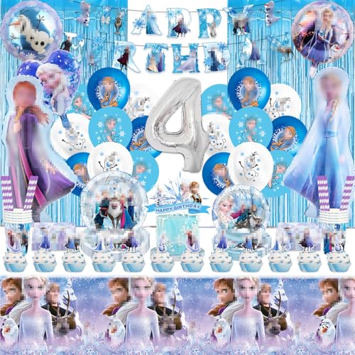 Geburtstagsdeko Kindergeburtstag Mädchen- 4 Jahre Luftballon prinzessin Partygeschirr Set Ice Party Tableware Supplies mit Becher Pappteller Tischdecke Servietten für Kinder Babypartys Geburtstagsdeko Kindergeburtstag Mädchen- 4 Jahre Luftballon prinzessin Partygeschirr Set Ice Party Tableware Supplies mit Becher Pappteller Tischdecke Servietten für Kinder Babypartys von Luclay