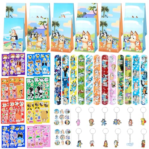 Kindergeburtstag Mitgebsel Set- 70Pcs Party Geschenke Mitbringsel Blue Party Favor Spielzeug Schnapparmband Abzeichen Geschenktüten Aufkleber Ostergeschenke Goodie Bag Füllstoffe für Mädchen Jungen von Luclay