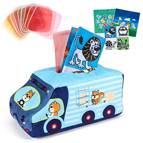 Luclay Babyspielzeug Tücherbox Montessori Sensorisches Spielzeug für Babys, Magische Tissue-Box Dazu gehören Crinkle Schals Kleinkinder Frühes Lernspielzeug Babygeschenke von Luclay