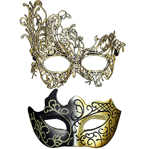 Luclay Ein Paar Venezianische Masquerade Mask for Couple,Karneval Karnevalmasquerade Mask for Women/Men,Ball Masquerade Mask,Paar Party Kleidung Zubehör,Vintage Gold Luclay Ein Paar Venezianische Masquerade Mask for Couple,Karneval Karnevalmasquerade Mask for Women/Men,Ball Masquerade Mask,Paar Party Kleidung Zubehör,Vintage Gold von Luclay