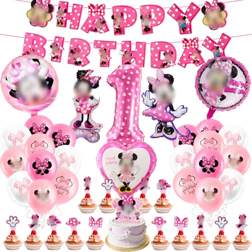 Luclay MN-1 Luftballons Minie Kinder Geburtstag Deko Mädchen - 52Pcs Geburtstagsdeko Hintergrund, Latexballons Tortendeko Geburtstag, Folienballon Minie Mouse für Party, Kindergeburtstage von Luclay