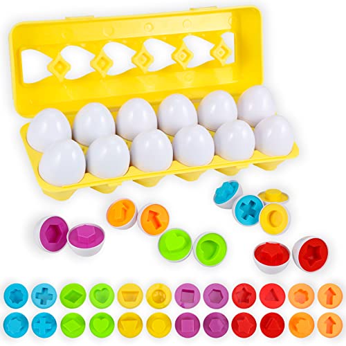 Luclay Passende Eier, 12-teiliges Ostereier Eier Spielzeug für Kinder ab 1 Jahren, Farben und Formen Sortieren von Montessori Spielzeug Geschenk für Kinder Jungen Mädchen (Polygonmuster) von Luclay
