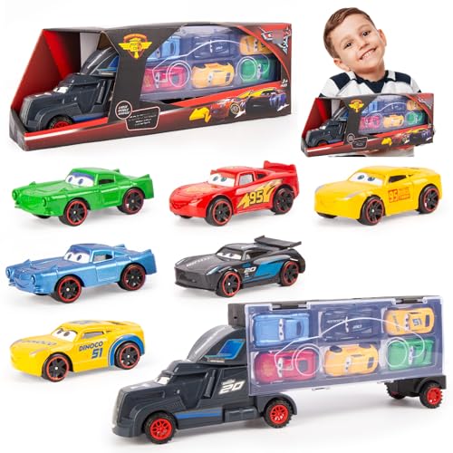 Luclay SPI Spielzeugauto Car Truck Auto Set- 4 Stück Zurückziehen Transporter Kinder Metall Mini Die Cast Modellauto Kleine Fahrzeuge Car Toys als Jungen Geburtstag Weihnachten Geschenke von Luclay