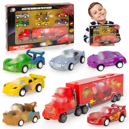 Luclay Spielzeugauto Auto Kinder Car Truck Set- 7 Stück Zurückziehen Transporter Kinder Metall Mini Die Cast Modellauto Kleine Fahrzeuge Car Toys als Jungen Geburtstag Weihnachten Geschenke von Luclay