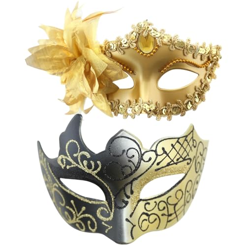 Luclay Venezianische Maske 2 Stück für Damen Herren perfekt für Maskerade Kostüm Karnevals partys Fasching Halloween von Luclay