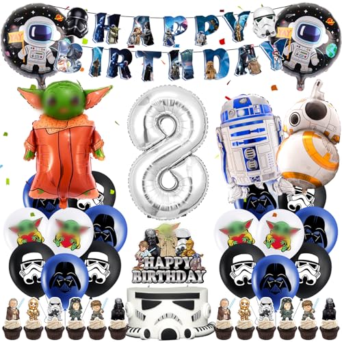 Luftballons Star Krieg Geburtstag Deko 8 Jahre Jungen- Sterne Wars Geburtstagsdeko 8 Jahr Yod Ballon Kindergeburtstag Girlande Tortendeko Roboter Folienballons Birthday Banner für Party Supplies Deko von Luclay